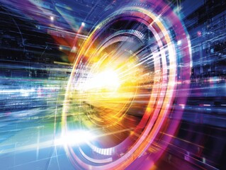 3D Digital Data Graphic with Bright Neon Rays