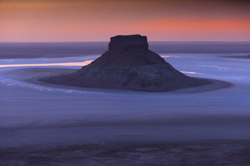 View of Karynzharyk Depression at sunset, Mangystau, Kazakhstan