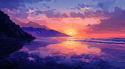 serene sunset beach landscape