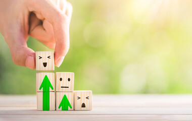 Set of emoji emoticons with sad and happy mood, evaluation, Increase rating, Customer experience, Satisfaction and best excellent services rating concept, Customer service evaluation.