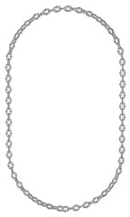 A sleek 3D render of an oval frame crafted from unique, ornate metal chain links. Ideal for elegant digital borders or modern design accents