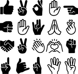 Collection of diverse hand gestures and symbols representing communication and expression
