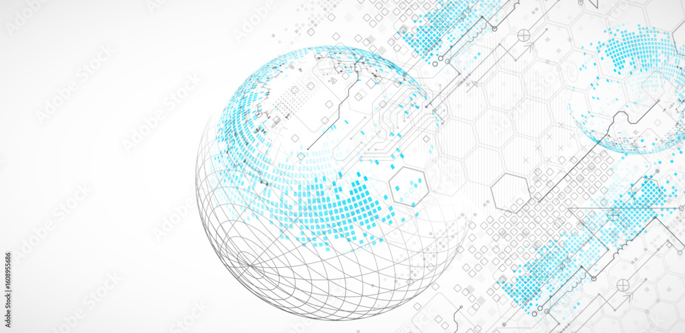 Poster science and technology background using hexagon and sphere shapes. vector.