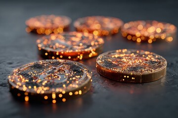 Digital currency evolution: a network of glowing binary codes. Trade dynamics. Emerging trends in global trade relations and tariff policies. Supply chain. Economic shifts.