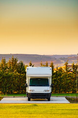 Camper rv camping on campsite