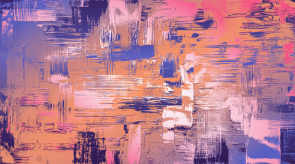 Warm Violet Sunset. Painterly texture with layers of peach, burnt orange, lavender, deep navy, and blush pink in horizontal strokes