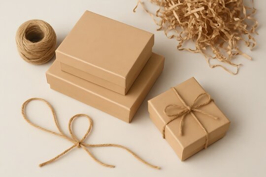 Kraft paper boxes and twine for eco friendly packaging and gift wrapping gift boxes shipping