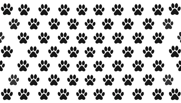 Repeating pattern of black paw prints on white background