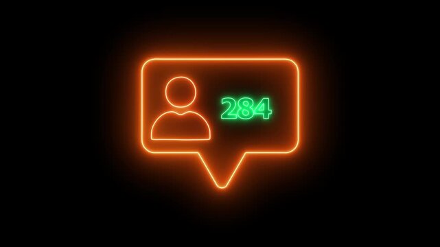 a glowing neon social media follower notification icon. The speech bubble outline glows in orange, featuring a blue neon user icon on the left and bold pink neon text reading "1000"