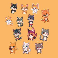 
Funny dog in various emotion and action poses mascot animal with cartoon style