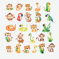 
Funny dog in various emotion and action poses mascot animal with cartoon style