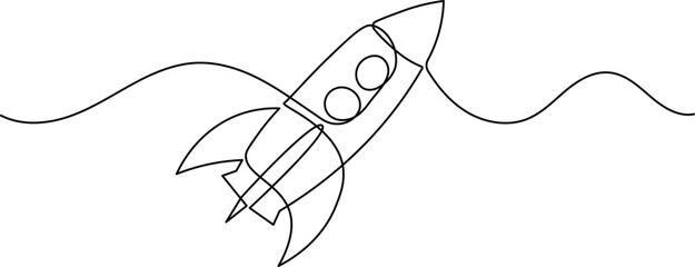 Rocket launch icon in one continuous line minimalist style isolated on white background