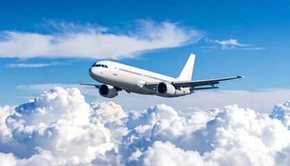 Obraz premium Airplane soaring through fluffy clouds