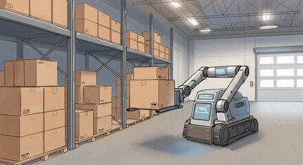 Autonomous Warehouse Robot Moving Boxes in Modern Storage Facility