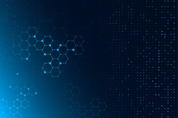 Abstract futuristic, Molecule technology with polygonal pattern with mesh lines and bokeh on dark blue background. Vector molecular and dna structure design