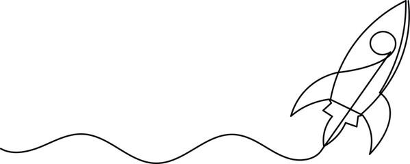 Rocket launch icon in one continuous line minimalist style isolated on white background