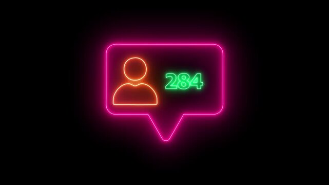 a glowing neon social media follower notification icon. The speech bubble outline glows in orange, featuring a blue neon user icon on the left and bold pink neon text reading "2000"