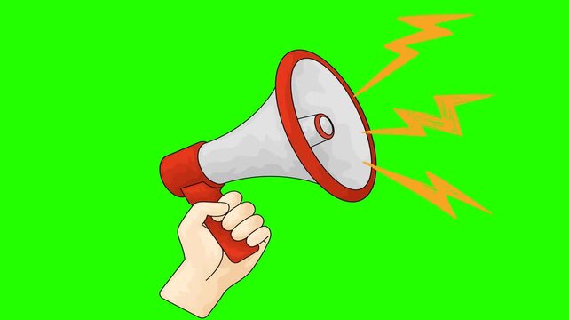 reen screen animation of a handheld megaphone loudspeaker for advertising and promotions, marketing concepts, loudspeaker lighting. Announcement microphone, loudspeaker announcing a crazy promotion.