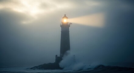 Fototapeta premium Lighthouse beacon piercing a stormy sea