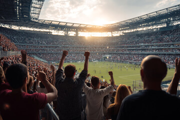 Fototapeta premium Energetic Football Fans Celebrating a Goal in a Packed Stadium