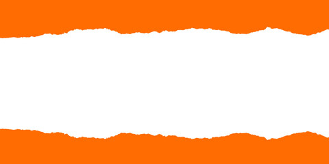 Vibrant orange ripped paper frame. A horizontal torn edge banner with a rough grunge texture for modern design. Isolated graphic element on transparent background, PNG cutout for creative use.