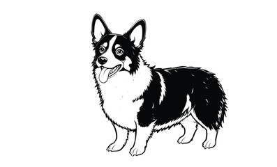 Obraz premium Black and White Corgi Dog Vector Illustration