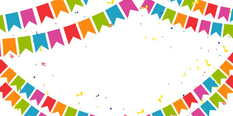 Obraz premium Set of happy Birthday greeting card with cute flag border frames party and colorful confetti. birthday banner, poster flayer with blank space for text,