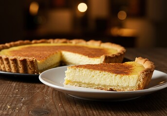 South african melktert a traditional sweet milk tart dessert with a cinnamon topping