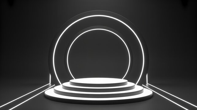 Modern futuristic stage with oval archway and circular platform