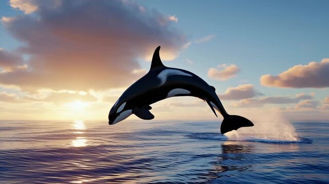 Orca Whale Breaching at Sunset Ocean Wildlife