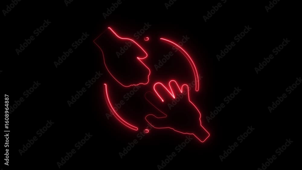 Poster Glowing Red Neon Hands Interacting Symbolizing Connection Teamwork Collaboration Support Unity
