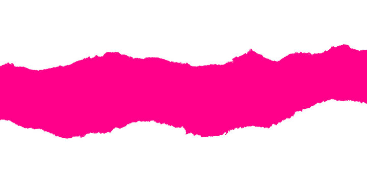 Pink ripped paper strip with a torn edge texture. A horizontal banner or divider graphic element for creative design, layered on a white background. Modern art for web or print projects.