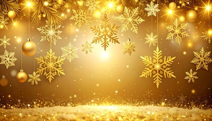 Golden Christmas snowflakes and ornaments