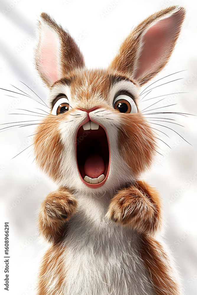 Aufkleber animated rabbit character expressing surprise in a bright, cheerful setting with soft background
