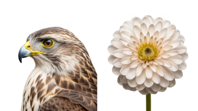 Hawk animal and Feather flower isolated on transparent background