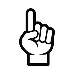 Black and white illustration of a hand pointing upwards with the index finger