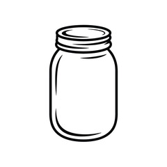 Simple hand drawn illustration of an empty glass mason jar with a lid