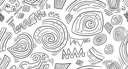 Fototapeta premium Abstract Pattern with Spirals and Geometric Shapes on White