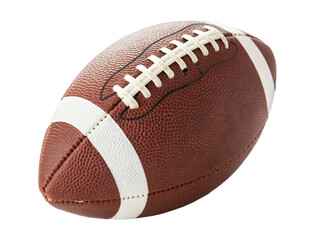 A classic brown American football with white laces is perfectly isolated on a transparent background, an ideal PNG for sports themes.