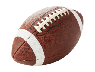 A classic brown American football with white laces is perfectly isolated on a transparent background, an ideal PNG for sports themes.