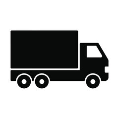 Simple black silhouette of a box truck on a white background