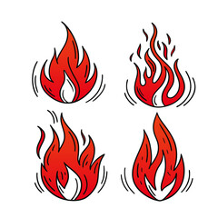 Set of fire flame icons vector illustration design symbols and burning elements