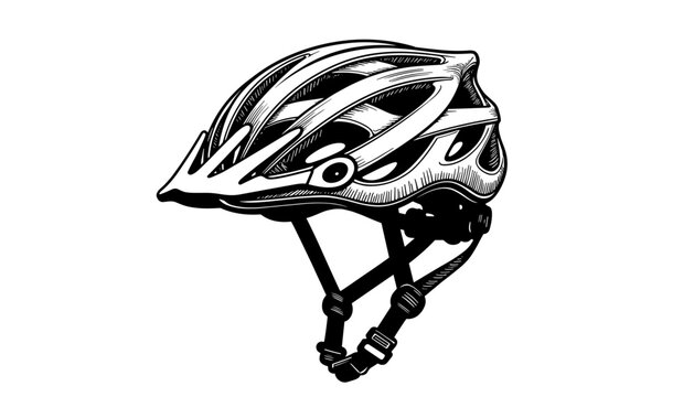Bicycle helmet design in black and white sketch style, concept of sketch, black, white  