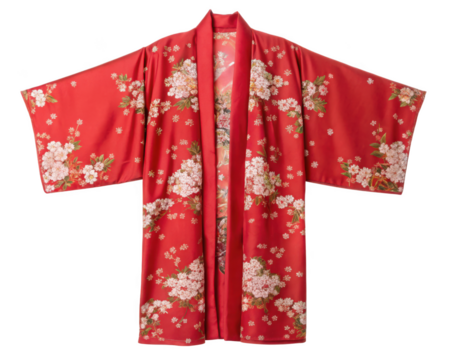 Vintage Red Floral Kimono on transparent
