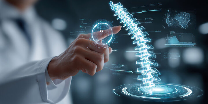 Doctor demonstrates spine anatomy in modern clinic