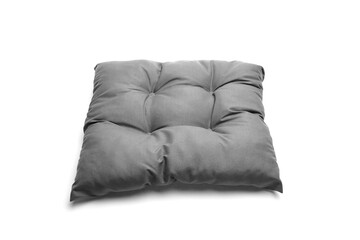 Soft gray cushion with tufted design, showcasing plush texture and comfortable appearance, ideal...