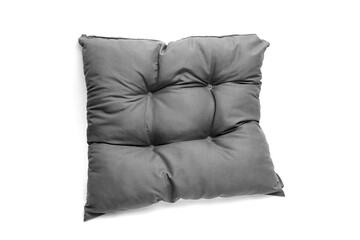 Soft gray cushion with tufted design, showcasing plush texture and comfortable appearance, perfect...