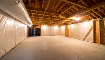 Empty unfinished basement interior