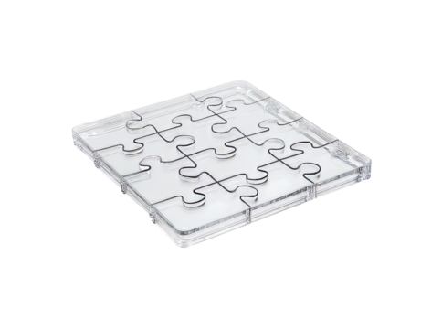 Transparent acrylic jigsaw puzzle blank template. Isolated On Transparent Background