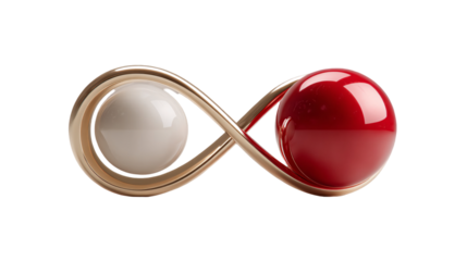 Gold infinity symbol with pearl and red sphere

